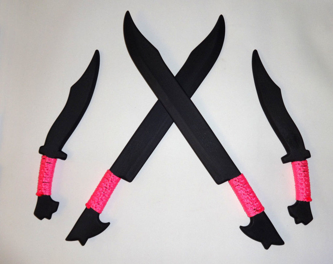 Pink Philippine Polypropylene Bolo Swords Pair Training Filipino Knives Kali Ronin set Combo